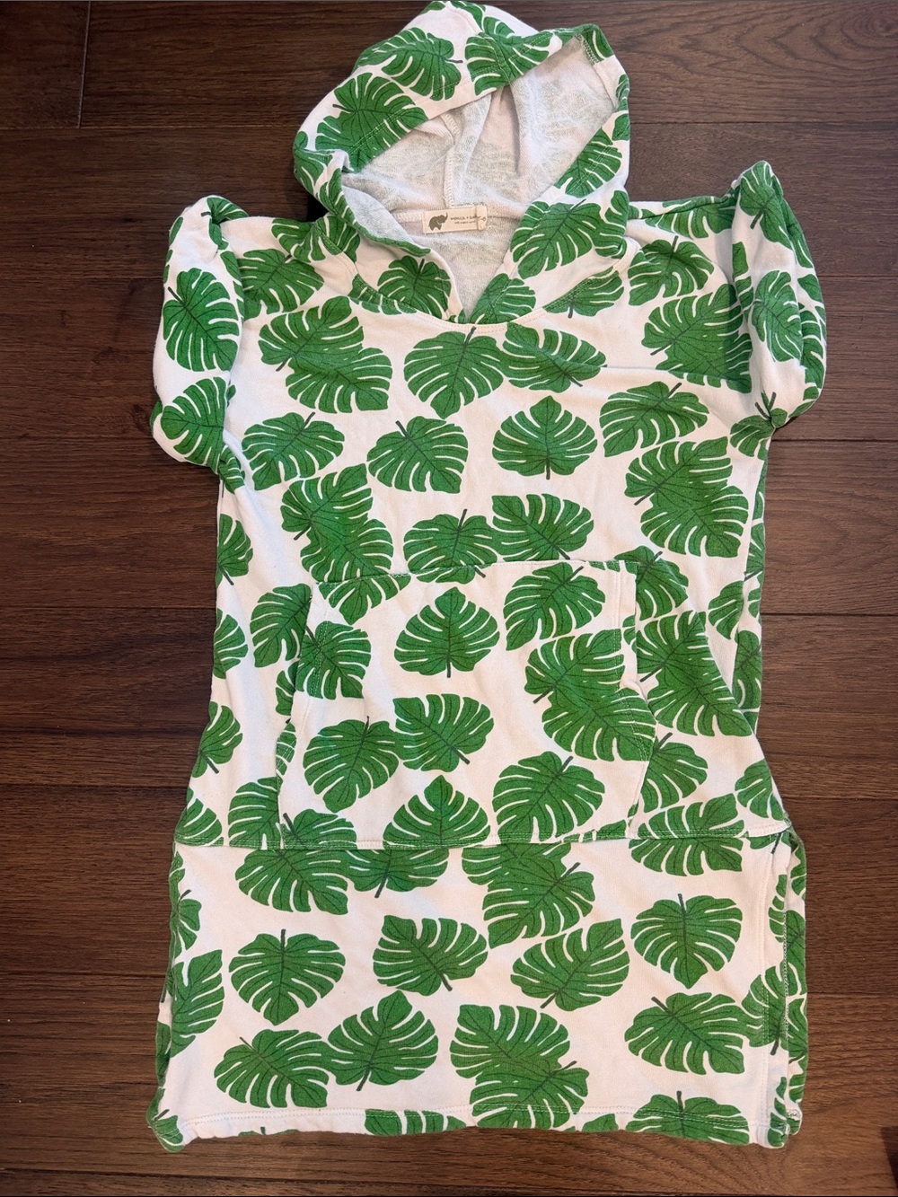 Monica + Andy Terry Cloth Green Leaf Print Hooded Cover Up Size 6-8 - C11-416